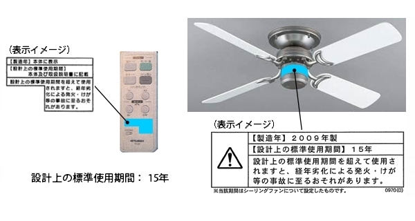 扇風機（シーリングファン、旋回扇）の製品への表示