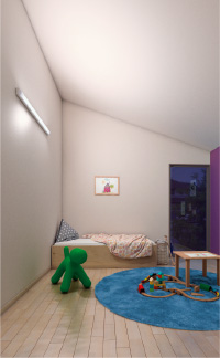 吹き抜けや高天井の壁面に設置した例(写真)