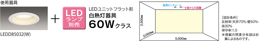 ダウンライトの配灯位置(LEDランプ別売り)(画像)