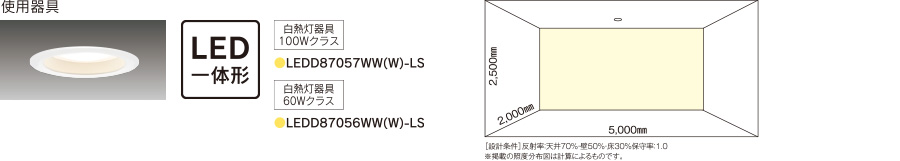 ダウンライトの配灯位置(LED一体形)(画像)