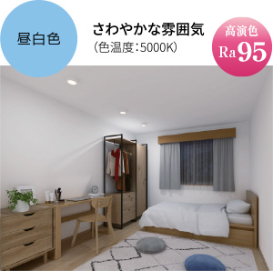 昼白色の例(写真)さわやかな雰囲気(色温度5000K/平均演色評価数Ra95)