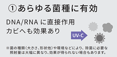 あらゆる菌種に有効 DNA/RNAに直接作用、カビへも効果あり