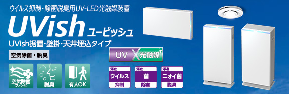 ウイルス抑制・除菌脱臭用UV-LED光触媒装置 UVish（ユービッシュ） 壁掛タイプ100