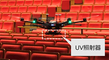 劇場内を飛行するUV搭載ドローンの画像（拡大図）